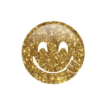 The isolated Glitter golden smiley and tasting food face with tongue out icon