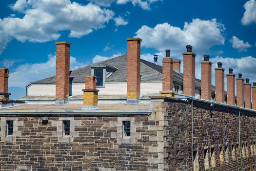 An old stone fort in Halifax, Nova Scotia under blue skies