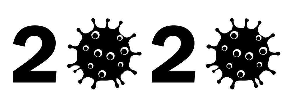 2020 year coronavirus covid virus pandemic black icon illustration