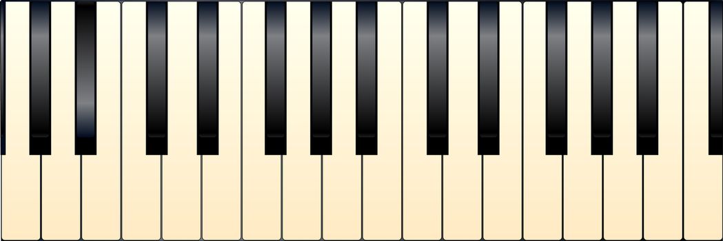 Black and white piano keys with a tint of age