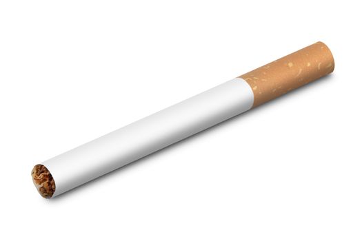 A Cigarette inclined on white with clipping path