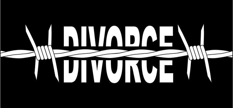 The word DIVORCE divided by barbed wire