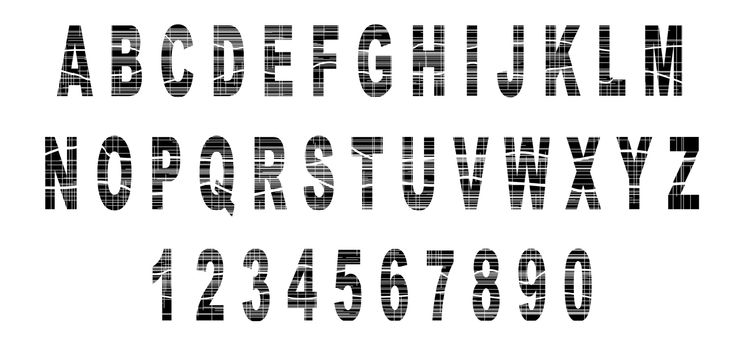 An alphabet in grunge white on a black background