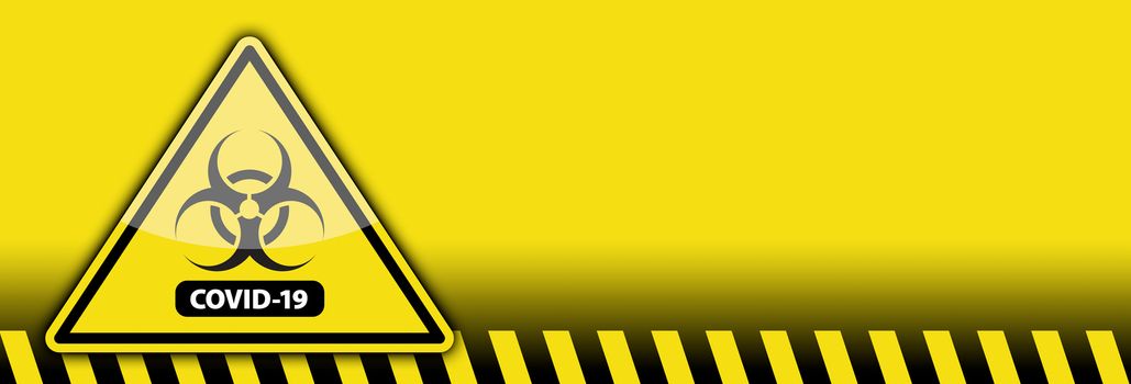 Yellow Coronavirus COVID-19 Bio-hazard Warning Sign Banner.