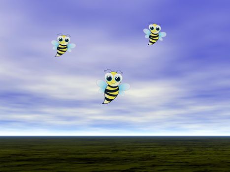 Save yellow bees on white background - 3d rendering