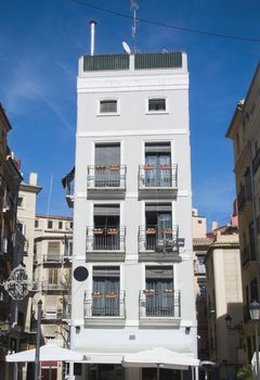 Typical buildings of Valencia, Spain. Beautiful blue sky