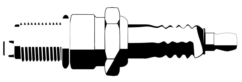 A black and white drawing of a spark plug isolated on a white background