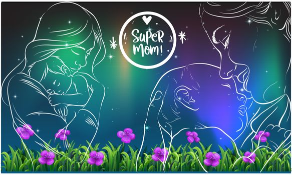 mother love art on floral rainbow background