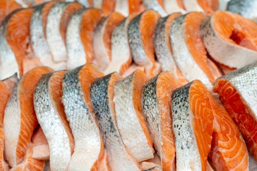 Fresh, healthy, tasty fish is sold in a specialty store. Ice Showcase.