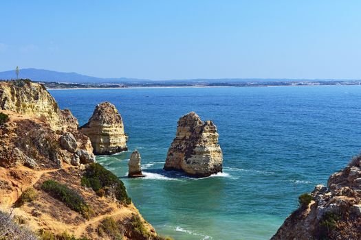 cliffs and rock formations at ponta da piedade beach in lagos.portugal