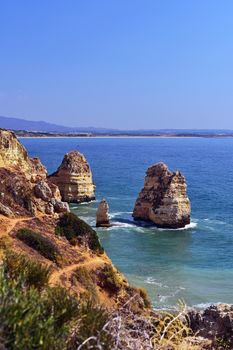 cliffs and rock formations at ponta da piedade beach in lagos.portugal