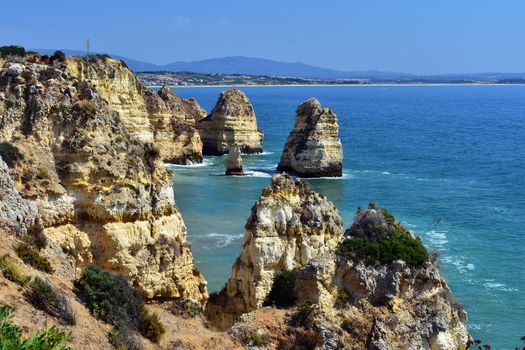 cliffs and rock formations at ponta da piedade beach in lagos.portugal