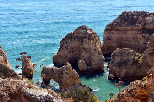 cliffs and rock formations at ponta da piedade beach in lagos.portugal