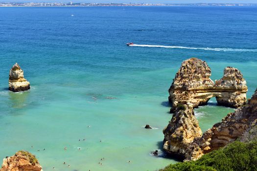 cliffs on the beach of ponta da piedade in lagos, portugal