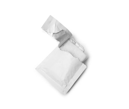 Wet wipes pouch, open package isolated on white background. With clipping path