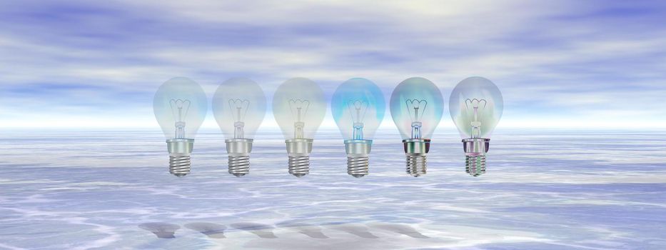 several yellow light bulbs in a dream landscape - 3d rendering