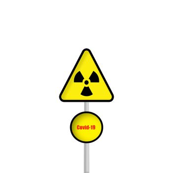 Yellow traffic sign on the covid-19 pandemic