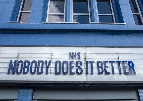 GLASGOW, UK – MAR 28 2020 - A Tribute To The British National Health Service (NHS) On A Theatre Marquee During The Coronavirus Pandemic