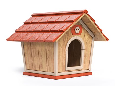 Wooden dog house Side view 3D render illustration isolated on white background