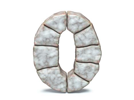 Rock masonry font Number 0 ZERO 3D render illustration isolated on white background