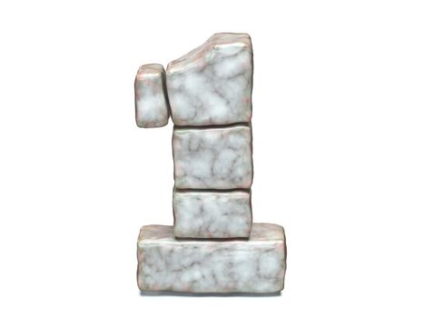 Rock masonry font Number 1 ONE 3D render illustration isolated on white background