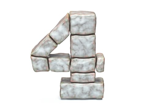 Rock masonry font Number 4 FOUR 3D render illustration isolated on white background