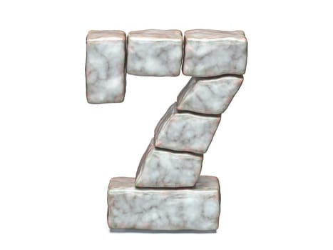 Rock masonry font Number 7 SEVEN 3D render illustration isolated on white background