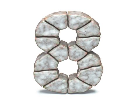 Rock masonry font Number 8 EIGHT 3D render illustration isolated on white background