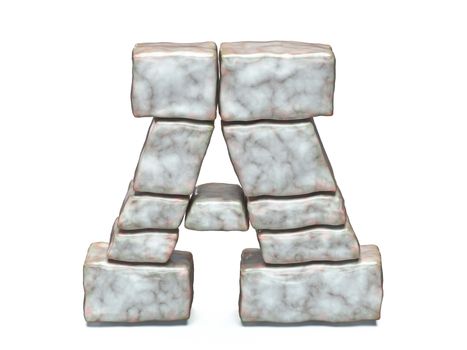 Rock masonry font letter A 3D render illustration isolated on white background