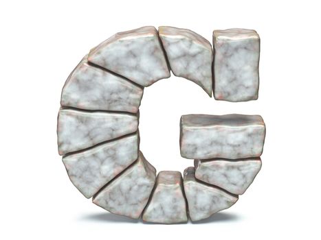 Rock masonry font letter G 3D render illustration isolated on white background
