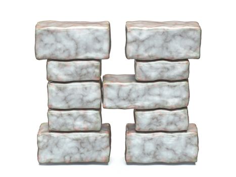 Rock masonry font letter H 3D render illustration isolated on white background