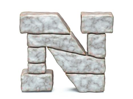 Rock masonry font letter N 3D render illustration isolated on white background