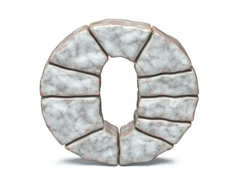 Rock masonry font letter O 3D render illustration isolated on white background