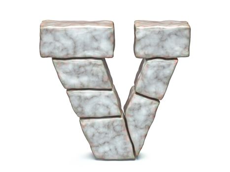 Rock masonry font letter V 3D render illustration isolated on white background