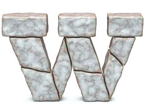 Rock masonry font letter W 3D render illustration isolated on white background