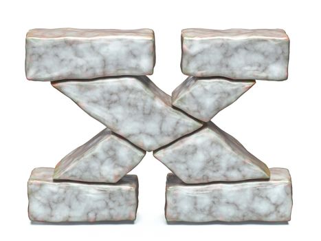 Rock masonry font letter X 3D render illustration isolated on white background