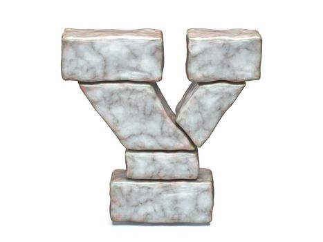 Rock masonry font letter Y 3D render illustration isolated on white background