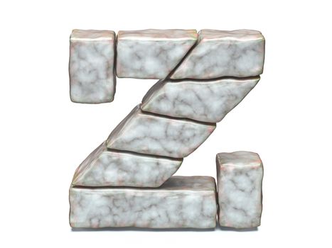 Rock masonry font letter Z 3D render illustration isolated on white background