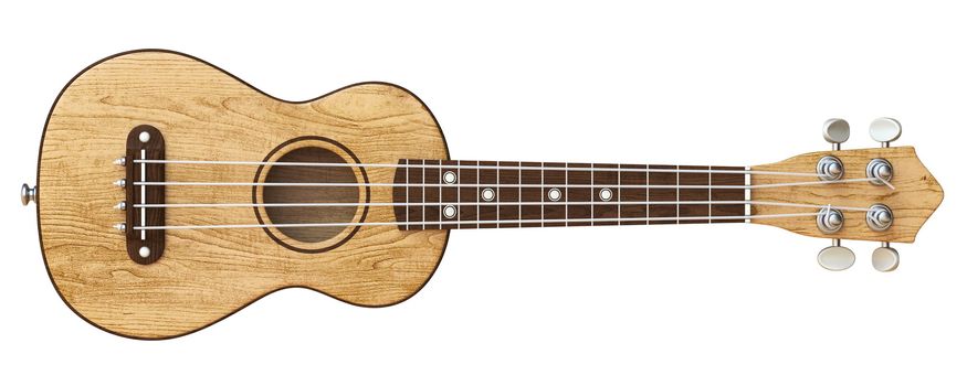 Wooden ukulele Front view 3D render illustration isolated on white background