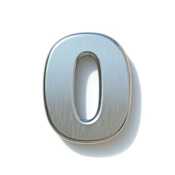 Brushed metal font Number 0 ZERO 3D render illustration isolated on white background