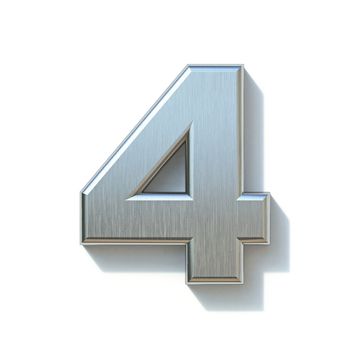 Brushed metal font Number 4 FOUR 3D render illustration isolated on white background