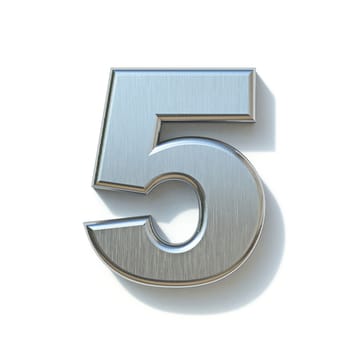 Brushed metal font Number 5 FIVE 3D render illustration isolated on white background