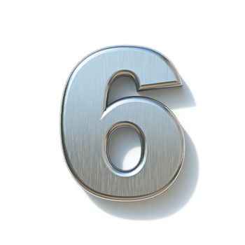 Brushed metal font Number 6 SIX 3D render illustration isolated on white background