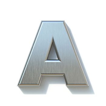 Brushed metal font Letter A 3D render illustration isolated on white background