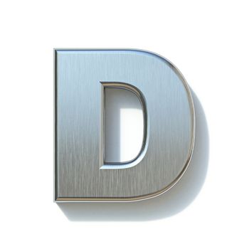 Brushed metal font Letter D 3D render illustration isolated on white background