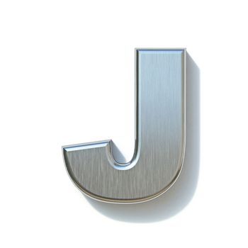 Brushed metal font Letter J 3D render illustration isolated on white background