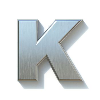 Brushed metal font Letter K 3D render illustration isolated on white background