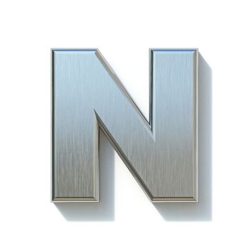 Brushed metal font Letter N 3D render illustration isolated on white background