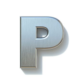 Brushed metal font Letter P 3D render illustration isolated on white background