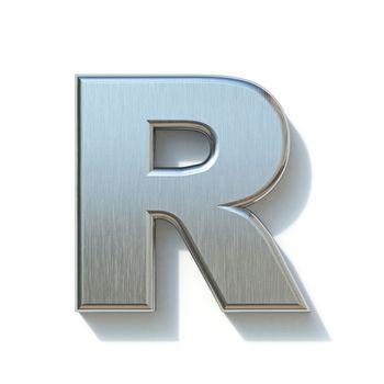 Brushed metal font Letter R 3D render illustration isolated on white background